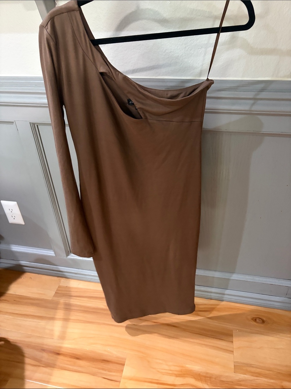 JLUXLABEL One-Shoulder Brown Asymmetric Midi Dress